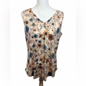 NWOT Women’s Floral Sleeveless Top - Cream, Blue, Brown Size Large